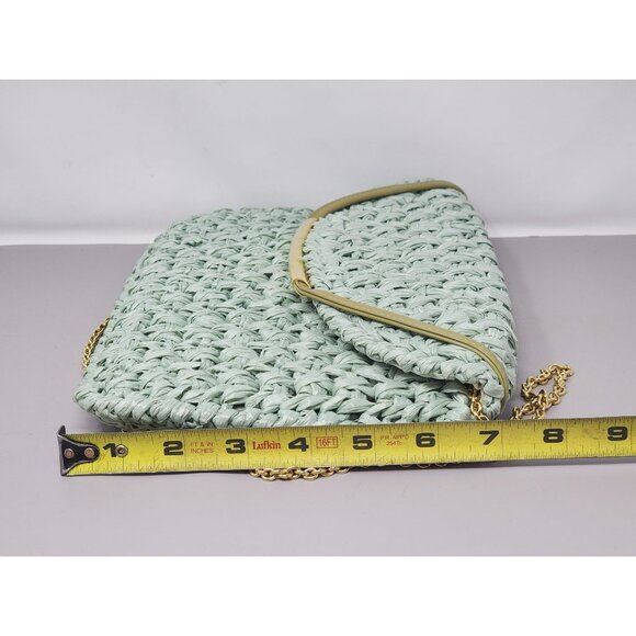 Vintage Rodo Raffia Woven Mint Green Clutch Gold Chain Snap Closure‎ - Picture 10 of 10